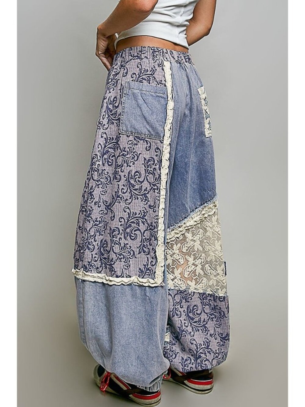 POL Bluebell Manor Patchwork Joggers in Denim - Picture 4 of 9